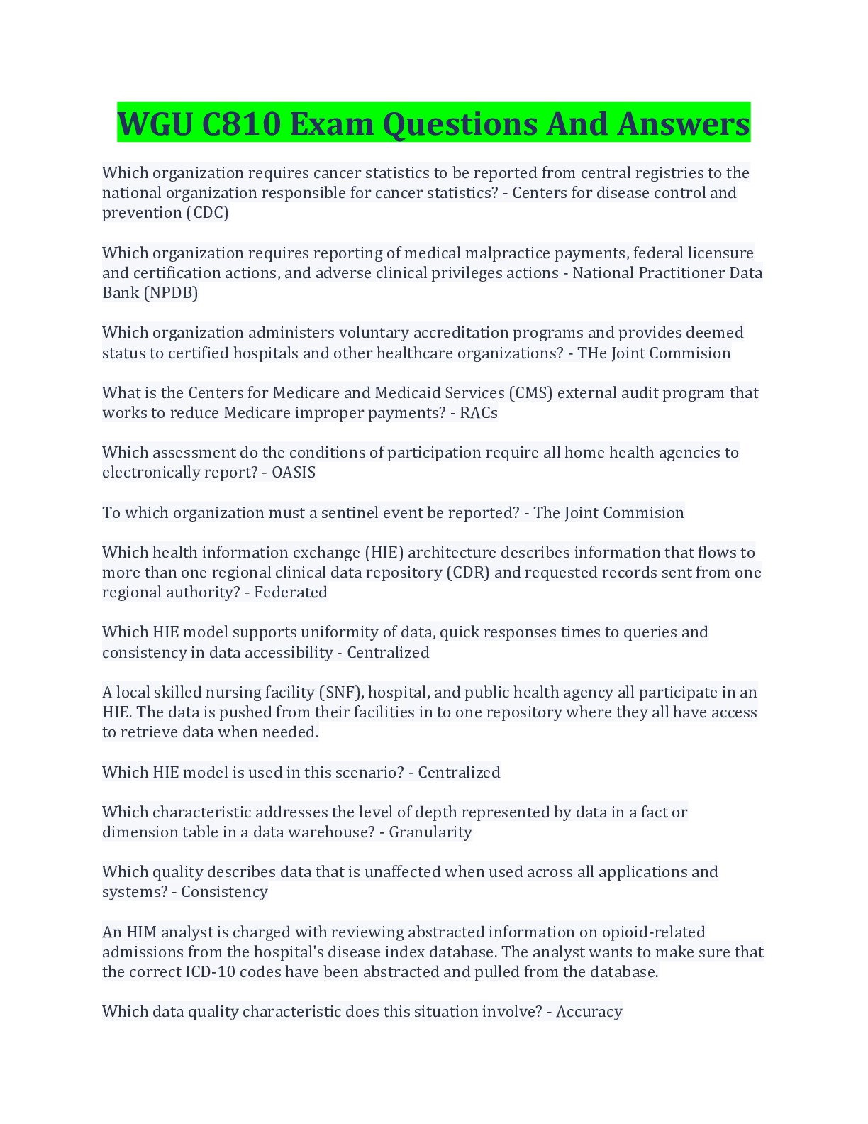 Preview image for WGU C810 Exam Questions And Answers